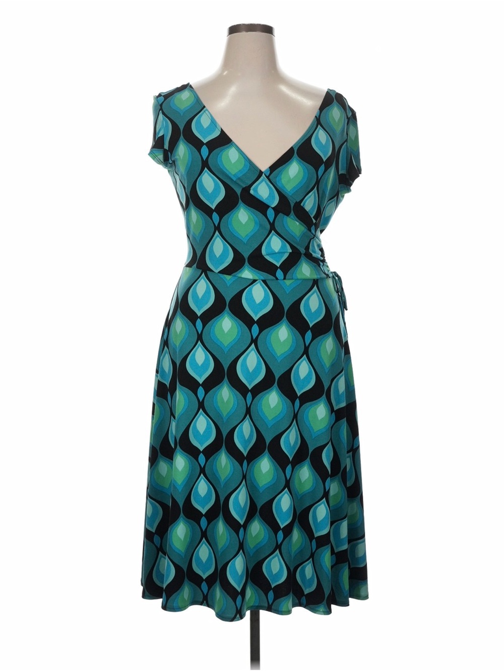 Blue & Teal Geometric Fit-and-Flare Dress